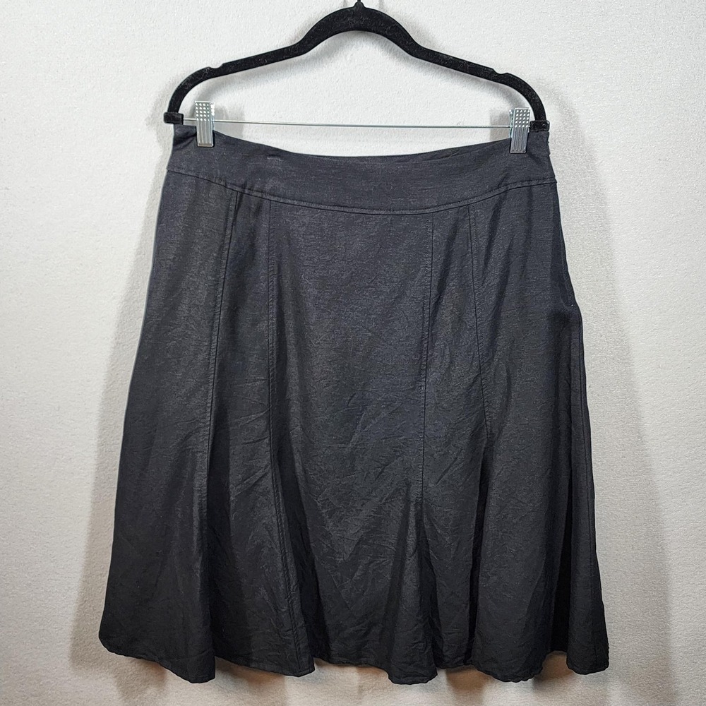 Coldwater Creek Linen Skirt Womens Medium Black Lined Flared‎ Career Classic